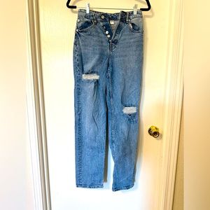 Divided h&m light was distressed jeans Button fly, straight loose cut 99% cotton